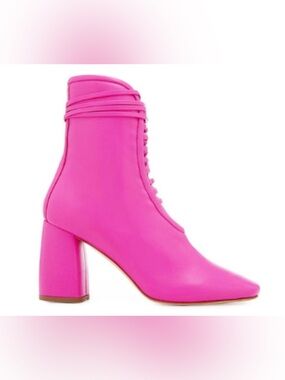Daniella Shevel Pink Lace-Up Block Heel Ankle Boot